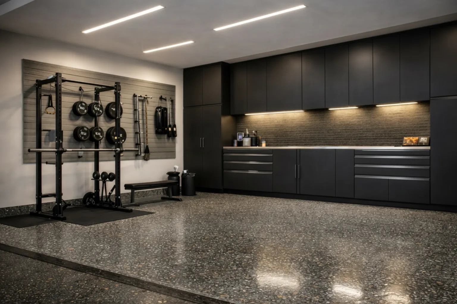 Epoxy garage flooring alternative — polyaspartic floor coating in Lafayette LA by Tailored Garages
